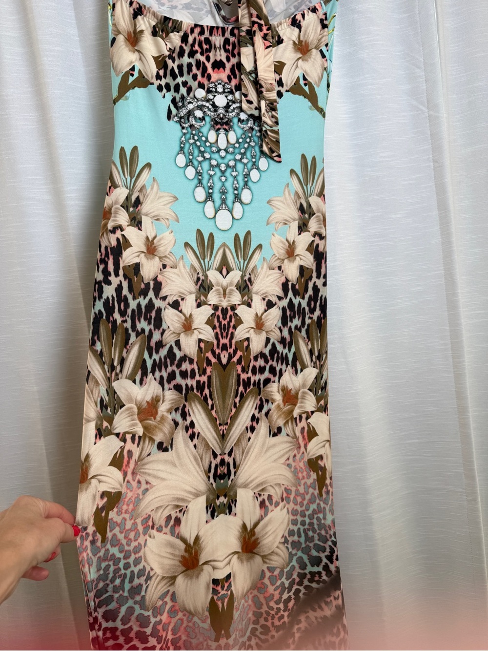 VENUS Tropical Floral Leopard Print Halter Maxi Dress Resort Vacation | Size XS - Picture 11 of 13